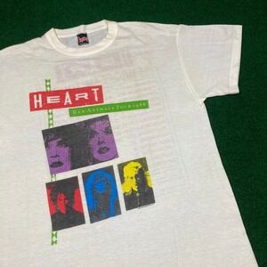Vintage Heart Band Shirt Mens L White 1988 Bad Animals Europe Tour Concert 80s